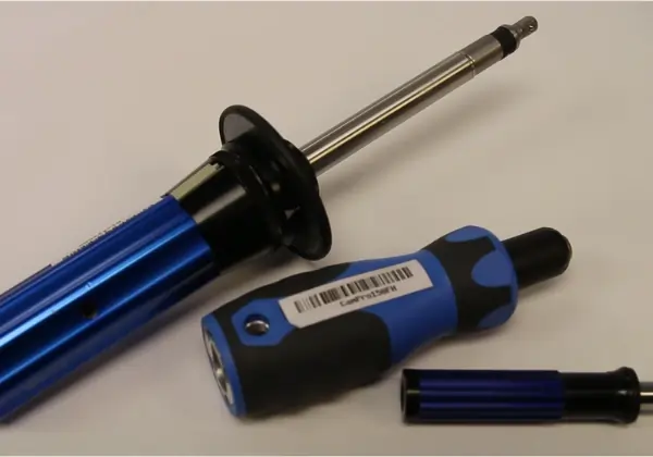 Three blue torque screwdrivers on white background