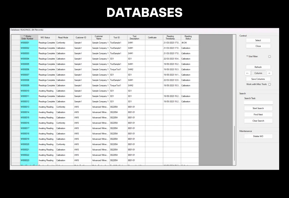 A database full of calibration records