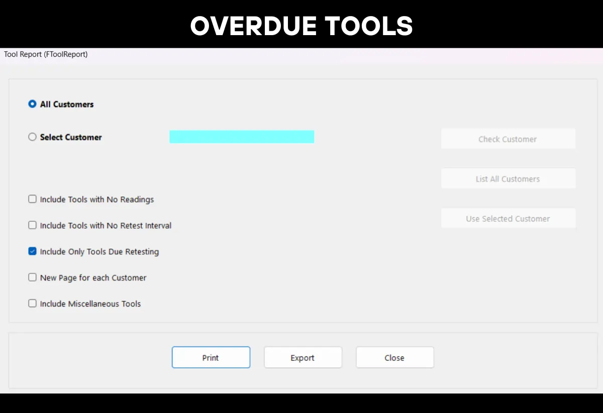 Torque calibration software producing a report