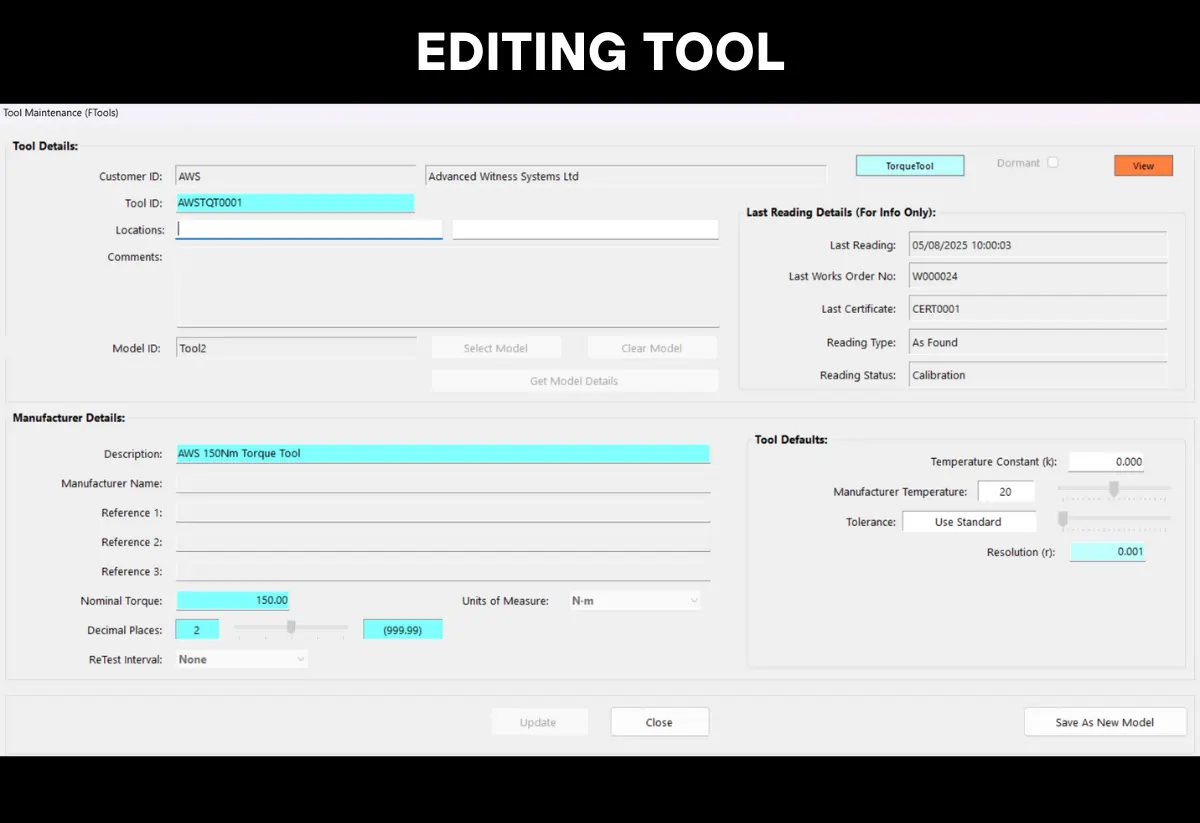 Editing a tool in a calibration program