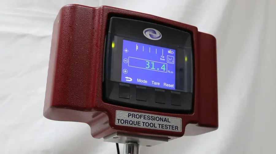 View looking up at the display on a torque tool tester
