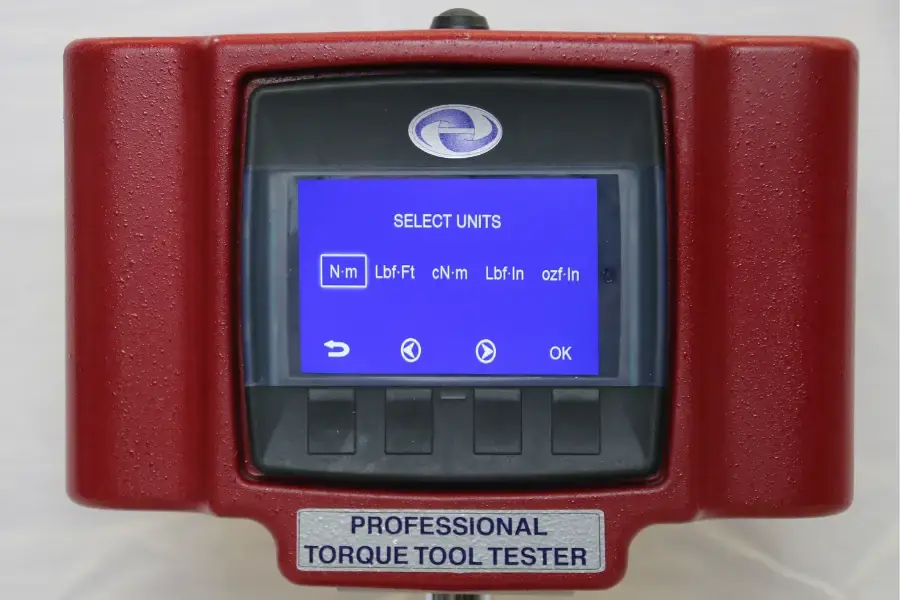 AWS Torque Tool Tester showing different torque units