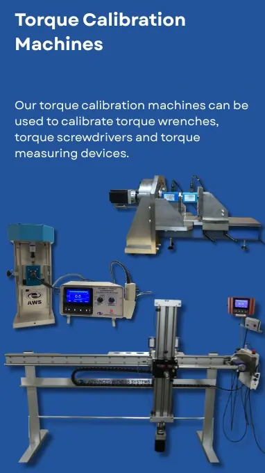 Torque Calibration machines in front of a blue background