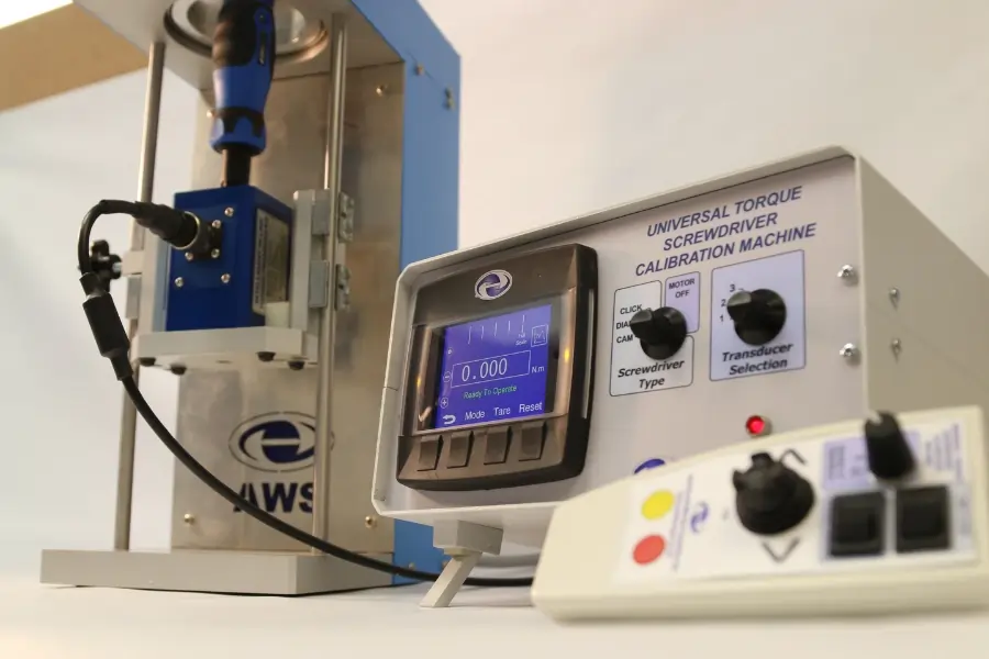 View looking up at the Universal Torque Screwdriver Calibration Machine