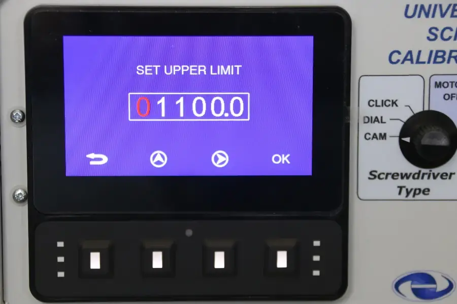 Torque Screwdriver calibrator screen showing an overload limit