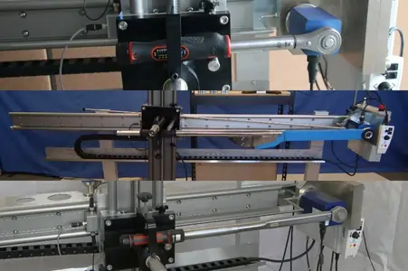3 different torque wrenches being calibrated on a Universal Torque Wrench Calibration Machine