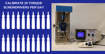 Graphic showing 20 torque screwdriver silhouettes next to a torque screwdriver calibrator